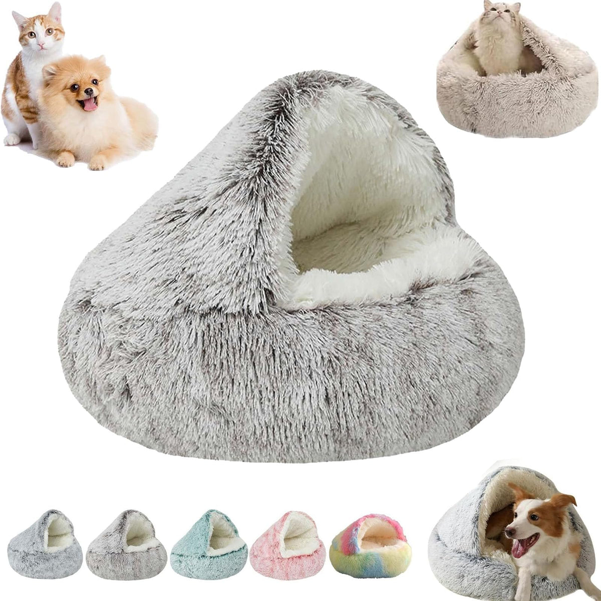 Nest Bed,Cozy Cocoon Pet Bed,Cozy Sleeping Bag for Cats,Plush Dog Bed Cave,Cat Nest Beds for Indoor Cats,No Slip Bottom (Gray, 16in)
