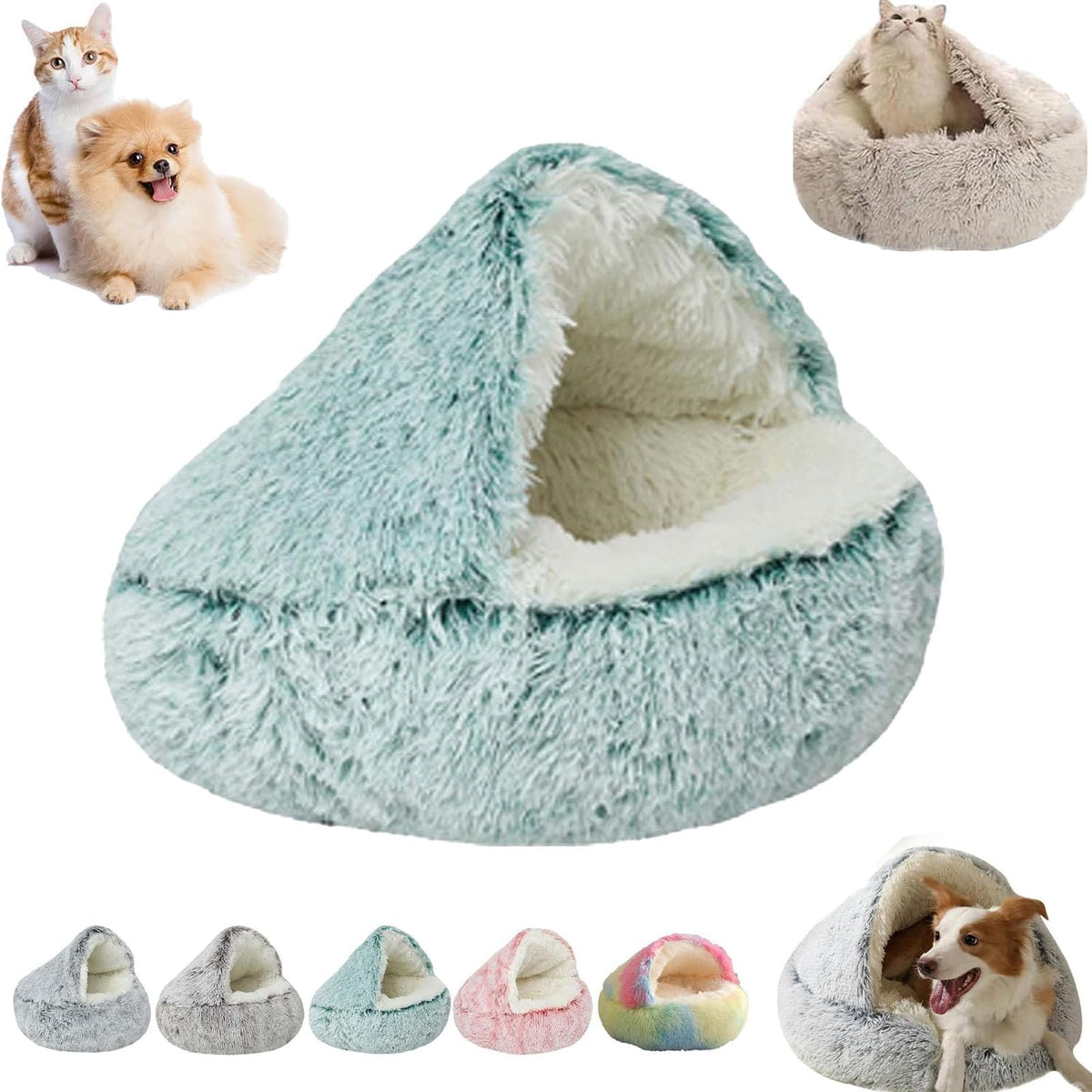Nest Bed,Cozy Cocoon Pet Bed,Cozy Sleeping Bag for Cats,Plush Dog Bed Cave,Cat Nest Beds for Indoor Cats,No Slip Bottom (Gray, 16in)