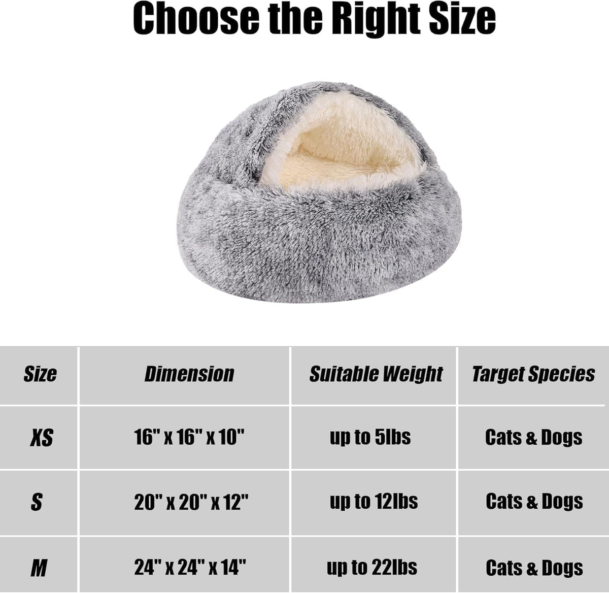 Nest Bed,Cozy Cocoon Pet Bed,Cozy Sleeping Bag for Cats,Plush Dog Bed Cave,Cat Nest Beds for Indoor Cats,No Slip Bottom (Gray, 16in)