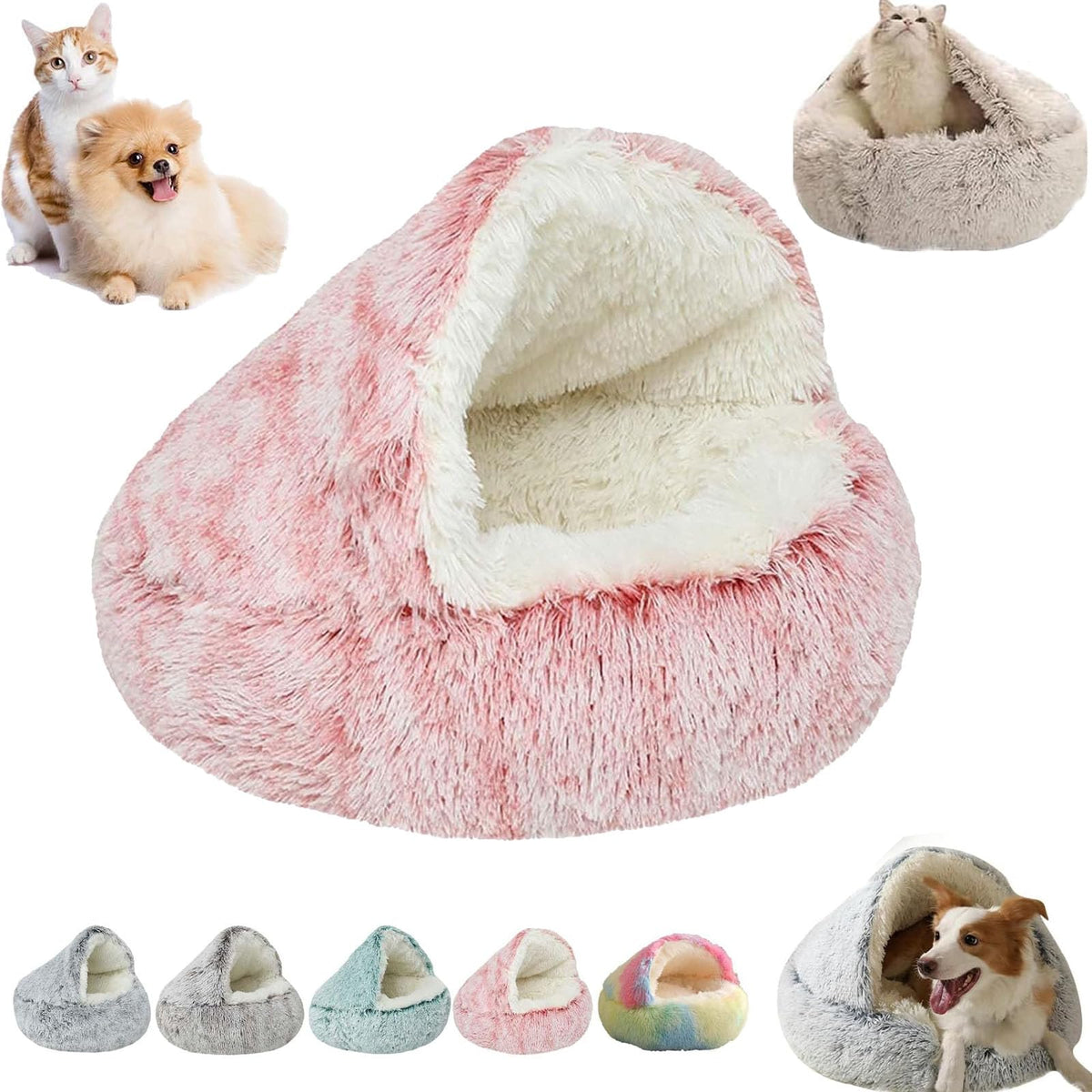 Nest Bed,Cozy Cocoon Pet Bed,Cozy Sleeping Bag for Cats,Plush Dog Bed Cave,Cat Nest Beds for Indoor Cats,No Slip Bottom (Gray, 16in)
