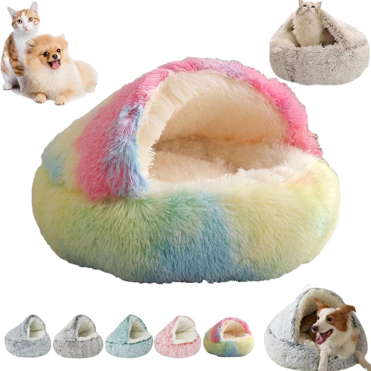 Nest Bed,Cozy Cocoon Pet Bed,Cozy Sleeping Bag for Cats,Plush Dog Bed Cave,Cat Nest Beds for Indoor Cats,No Slip Bottom (Gray, 16in)