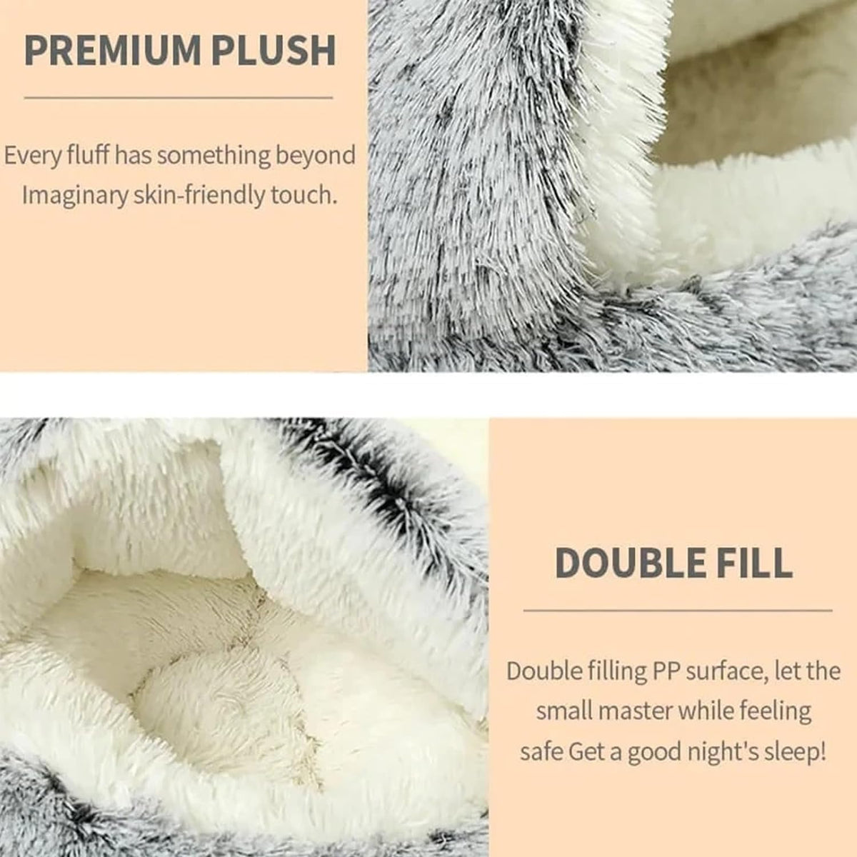 Nest Bed,Cozy Cocoon Pet Bed,Cozy Sleeping Bag for Cats,Plush Dog Bed Cave,Cat Nest Beds for Indoor Cats,No Slip Bottom (Gray, 16in)