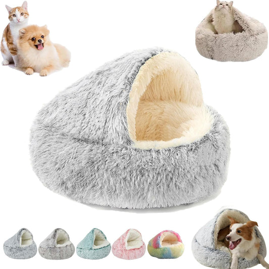 Nest Bed,Cozy Cocoon Pet Bed,Cozy Sleeping Bag for Cats,Plush Dog Bed Cave,Cat Nest Beds for Indoor Cats,No Slip Bottom (Gray, 16in)