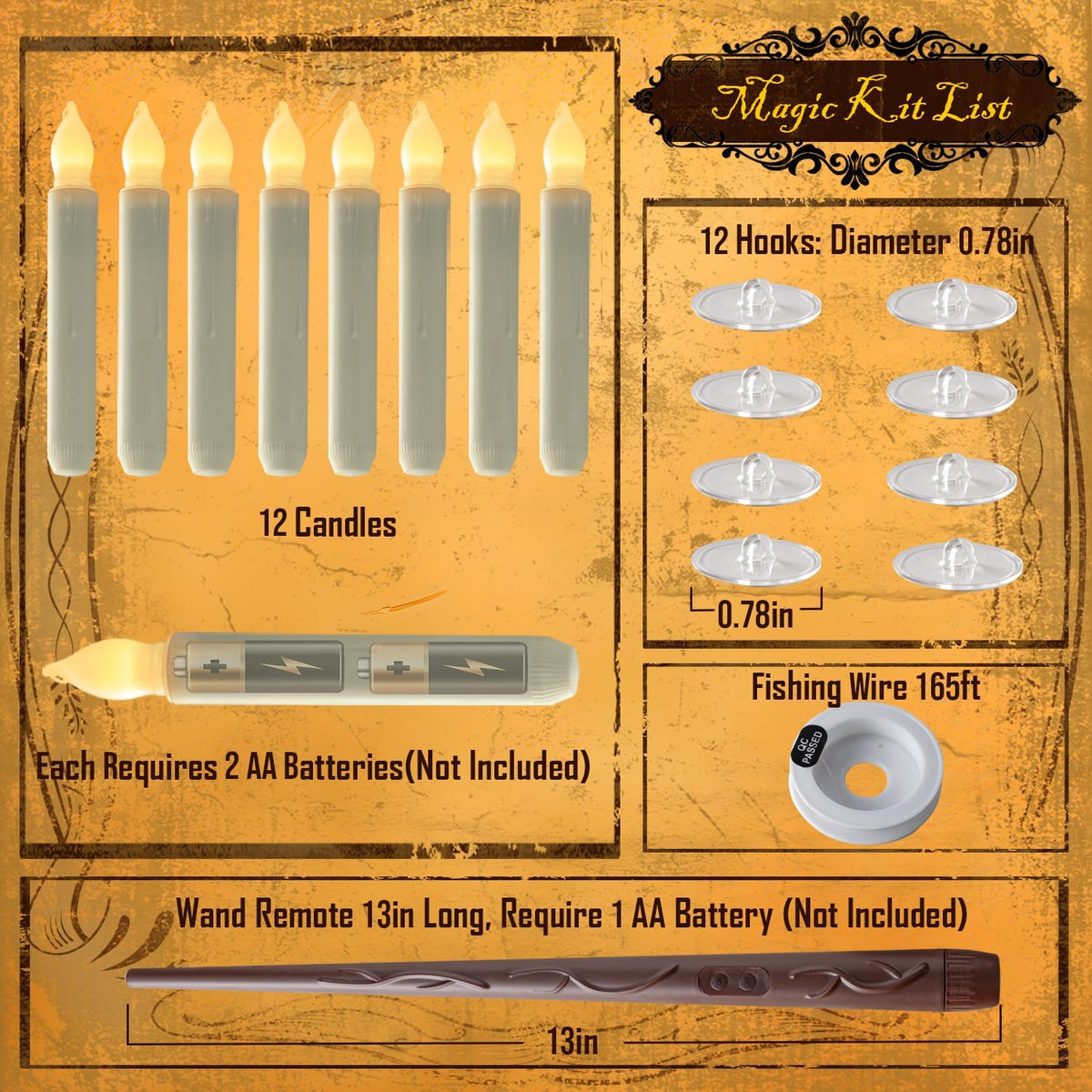 Homemory Hanging Floating Candles with Wand Remote and String, Flying Flameless LED Taper Candles Warm White Light, Battery Operated Window Candles with Wand for Halloween Christmas Party, 12 Pcs