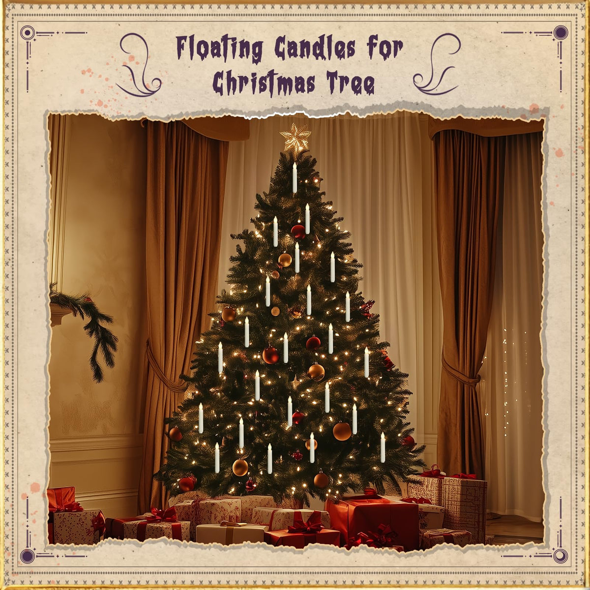 Homemory Hanging Floating Candles with Wand Remote and String, Flying Flameless LED Taper Candles Warm White Light, Battery Operated Window Candles with Wand for Halloween Christmas Party, 12 Pcs